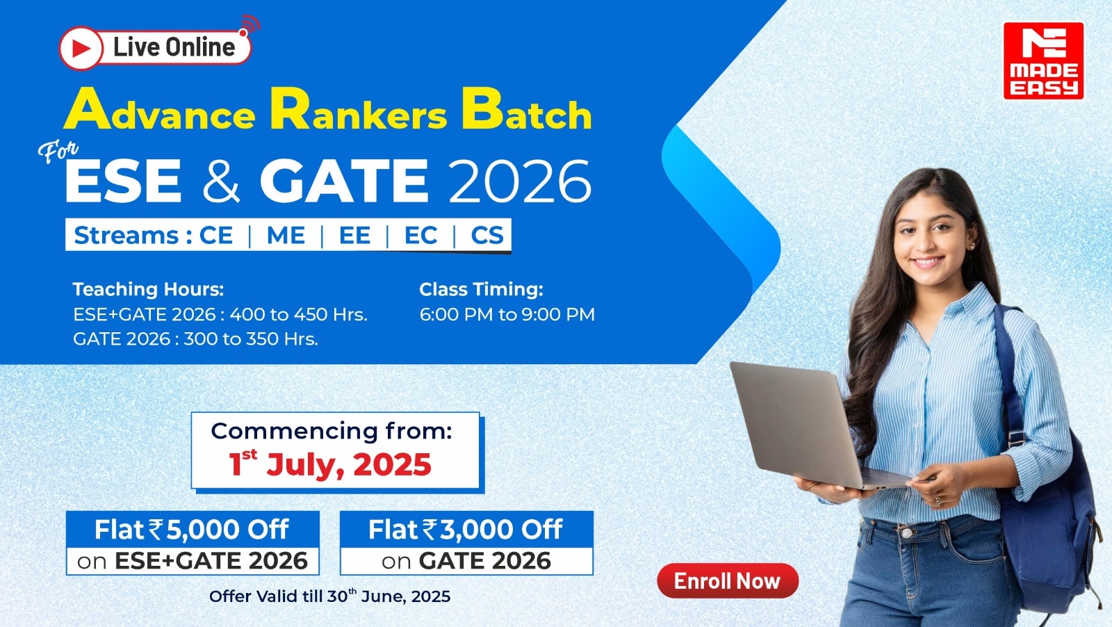 Live-Online Advance Ranker Batch for ESE & GATE 2026